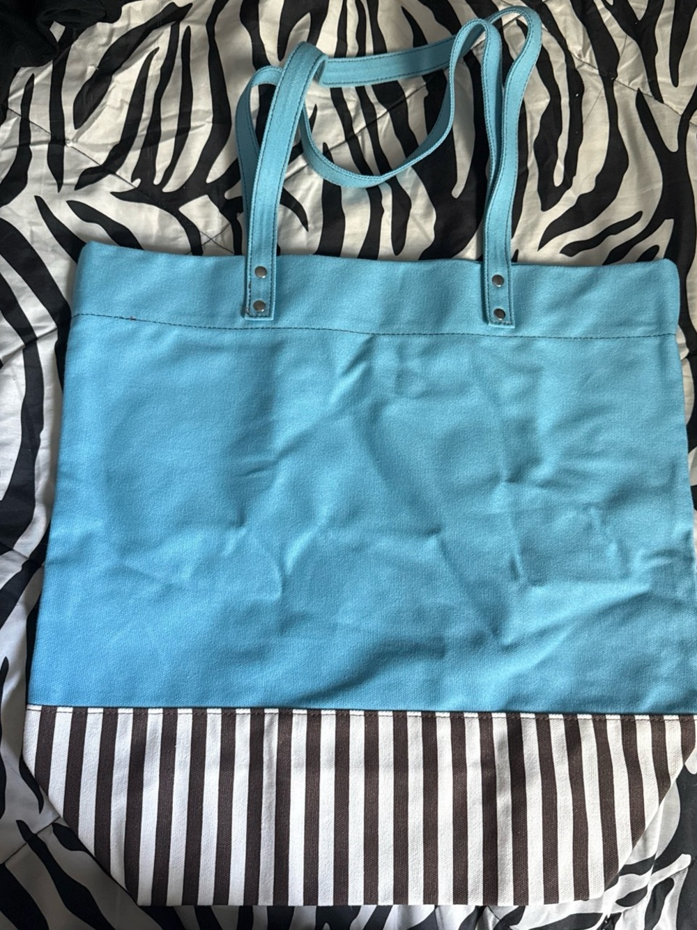 henri bendel Turquoise Canvas Tote with Multicolor Logo - Picture 2 of 3